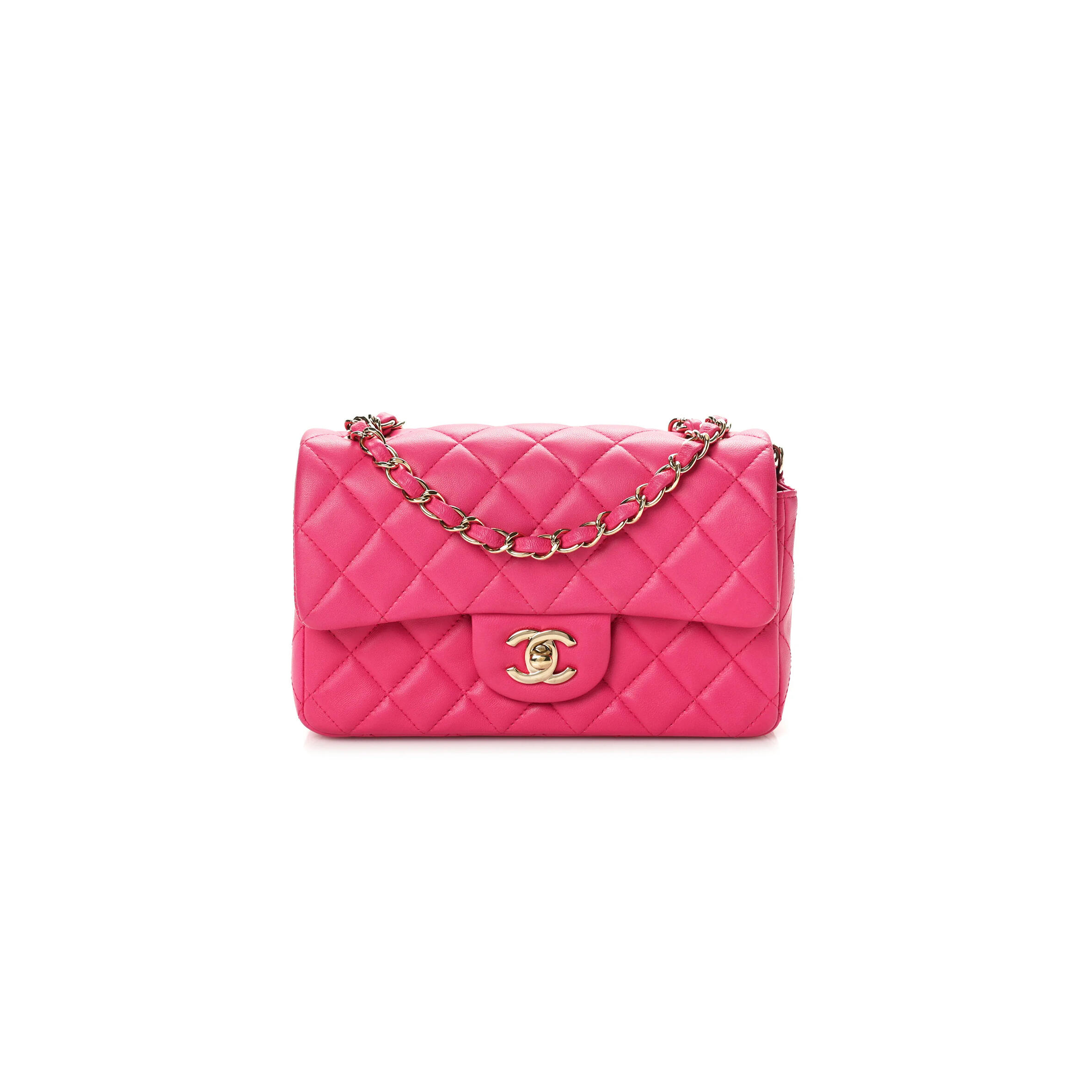 CHANEL LAMBSKIN QUILTED MINI RECTANGULAR FLAP PINK  (20*12*7cm) 
